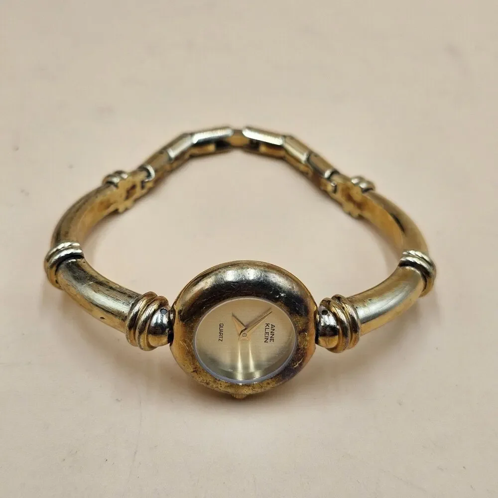 Vintage Anne Klein Gold Tone Quartz Bangle Watch New Battery Runs Great